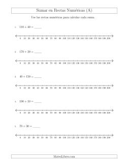 Sumar Hasta 200 en Rectas Numéricas con Intervalos de Tamaño 10