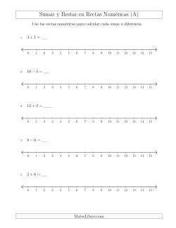 Sumar y Restar Hasta 15 en Rectas Numéricas con Intervalos de Tamaño 1