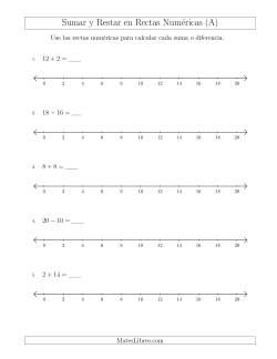 Sumar y Restar Hasta 20 en Rectas Numéricas con Intervalos de Tamaño 2