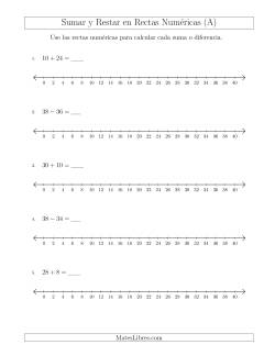 Sumar y Restar Hasta 40 en Rectas Numéricas con Intervalos de Tamaño 2