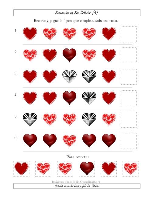 La hoja de ejercicios de Secuencias de Imágenes de San Valentín cambiando el Atributo Forma (A)