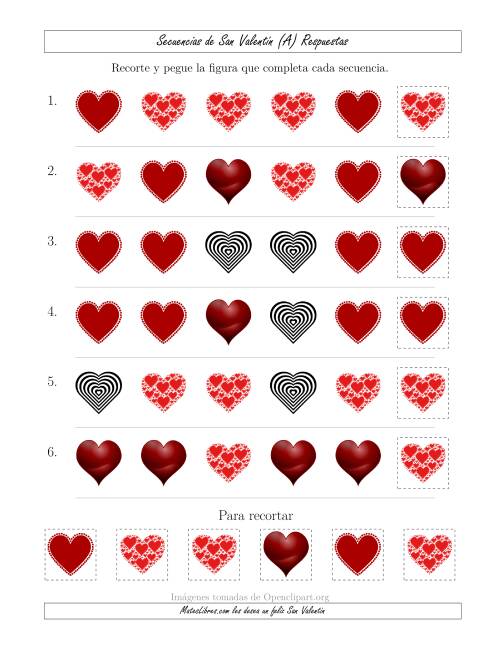 La hoja de ejercicios de Secuencias de Imágenes de San Valentín cambiando el Atributo Forma (A) Página 2