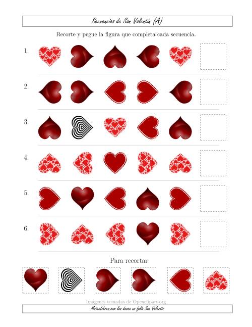 La hoja de ejercicios de Secuencias de Imágenes de San Valentín cambiando los Atributos Forma y Rotación (A)