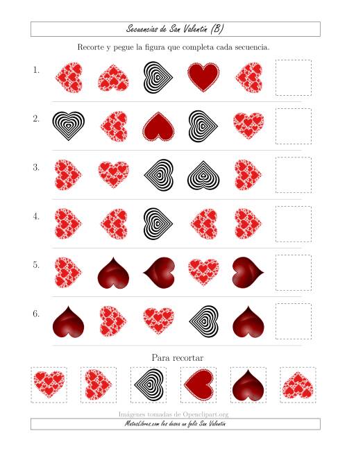 La hoja de ejercicios de Secuencias de Imágenes de San Valentín cambiando los Atributos Forma y Rotación (B)