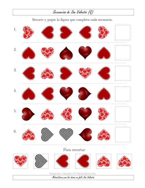 La hoja de ejercicios de Secuencias de Imágenes de San Valentín cambiando los Atributos Forma y Rotación (G)