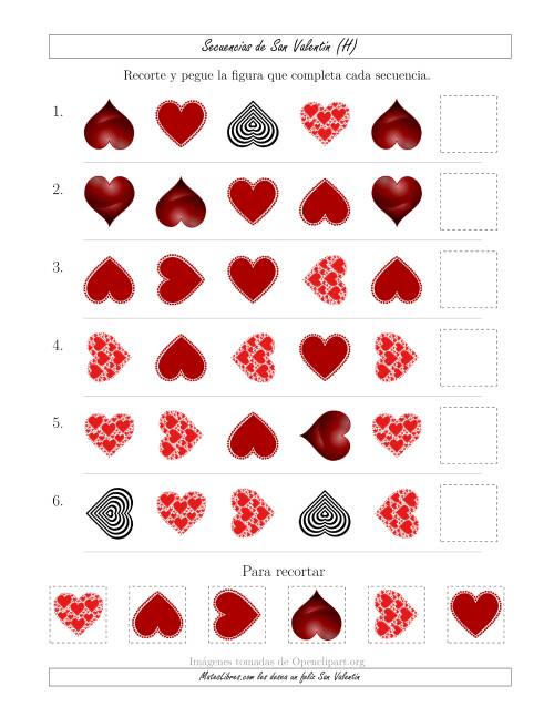 La hoja de ejercicios de Secuencias de Imágenes de San Valentín cambiando los Atributos Forma y Rotación (H)