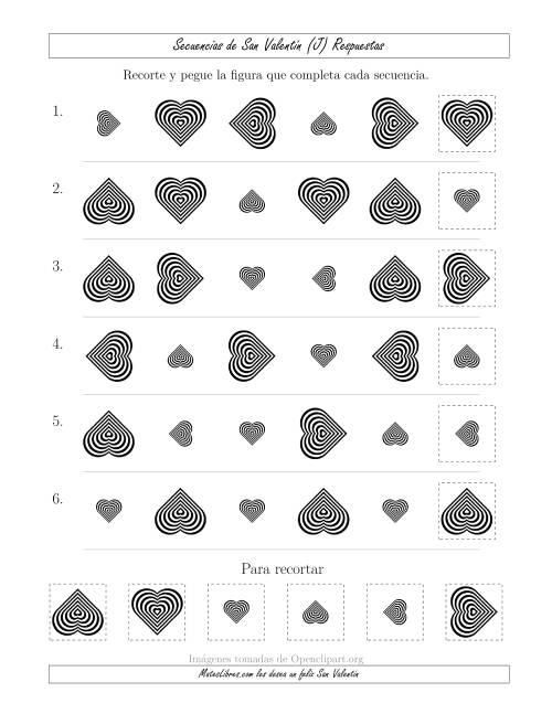 La hoja de ejercicios de Secuencias de Imágenes de San Valentín cambiando los Atributos Tamaño y Rotación (J) Página 2