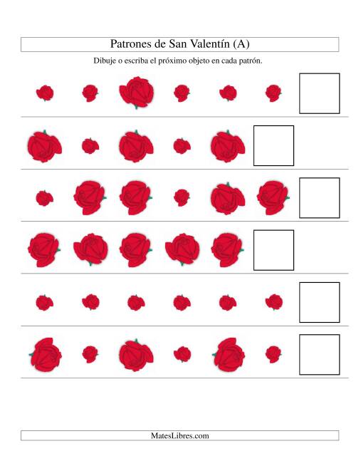 La hoja de ejercicios de Secuencias de San Valentín en Base a Dos Atributos (Tamaño y Rotación) -- Rosa (A)