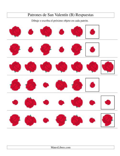 La hoja de ejercicios de Secuencias de San Valentín en Base a Dos Atributos (Tamaño y Rotación) -- Rosa (B) Página 2