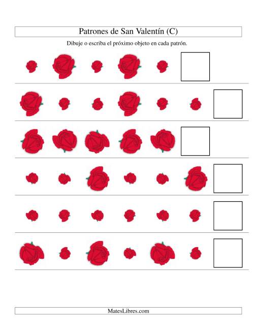 La hoja de ejercicios de Secuencias de San Valentín en Base a Dos Atributos (Tamaño y Rotación) -- Rosa (C)