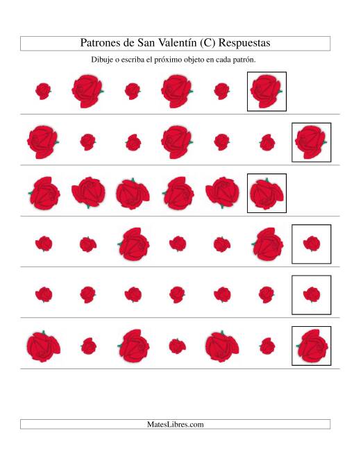 La hoja de ejercicios de Secuencias de San Valentín en Base a Dos Atributos (Tamaño y Rotación) -- Rosa (C) Página 2