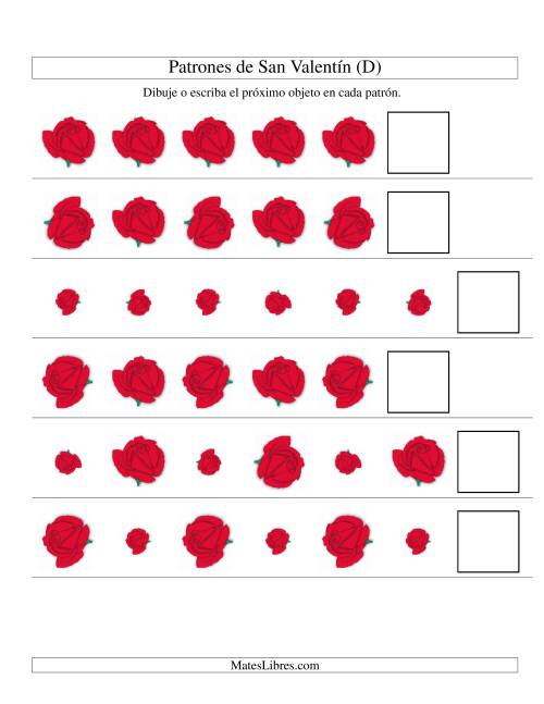 La hoja de ejercicios de Secuencias de San Valentín en Base a Dos Atributos (Tamaño y Rotación) -- Rosa (D)