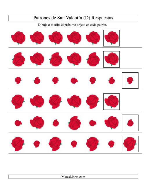 La hoja de ejercicios de Secuencias de San Valentín en Base a Dos Atributos (Tamaño y Rotación) -- Rosa (D) Página 2