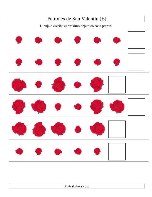 La hoja de ejercicios de Secuencias de San Valentín en Base a Dos Atributos (Tamaño y Rotación) -- Rosa (E)
