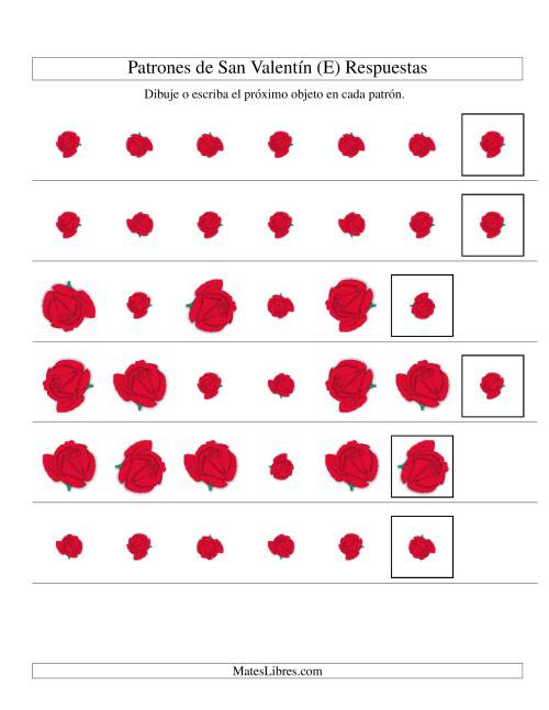La hoja de ejercicios de Secuencias de San Valentín en Base a Dos Atributos (Tamaño y Rotación) -- Rosa (E) Página 2