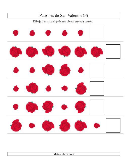 La hoja de ejercicios de Secuencias de San Valentín en Base a Dos Atributos (Tamaño y Rotación) -- Rosa (F)
