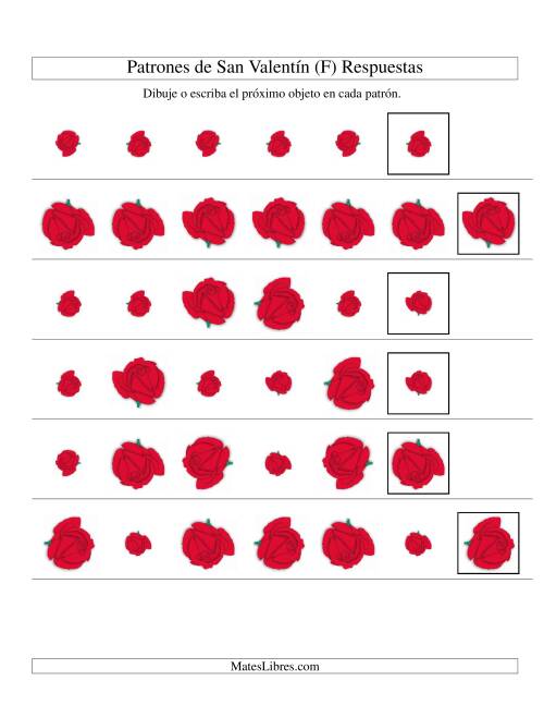 La hoja de ejercicios de Secuencias de San Valentín en Base a Dos Atributos (Tamaño y Rotación) -- Rosa (F) Página 2