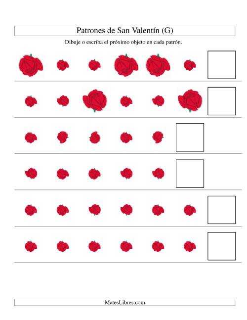 La hoja de ejercicios de Secuencias de San Valentín en Base a Dos Atributos (Tamaño y Rotación) -- Rosa (G)
