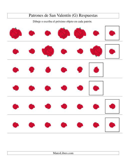 La hoja de ejercicios de Secuencias de San Valentín en Base a Dos Atributos (Tamaño y Rotación) -- Rosa (G) Página 2