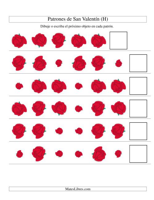 La hoja de ejercicios de Secuencias de San Valentín en Base a Dos Atributos (Tamaño y Rotación) -- Rosa (H)