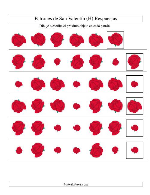 La hoja de ejercicios de Secuencias de San Valentín en Base a Dos Atributos (Tamaño y Rotación) -- Rosa (H) Página 2