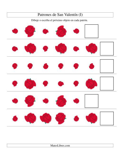 La hoja de ejercicios de Secuencias de San Valentín en Base a Dos Atributos (Tamaño y Rotación) -- Rosa (I)
