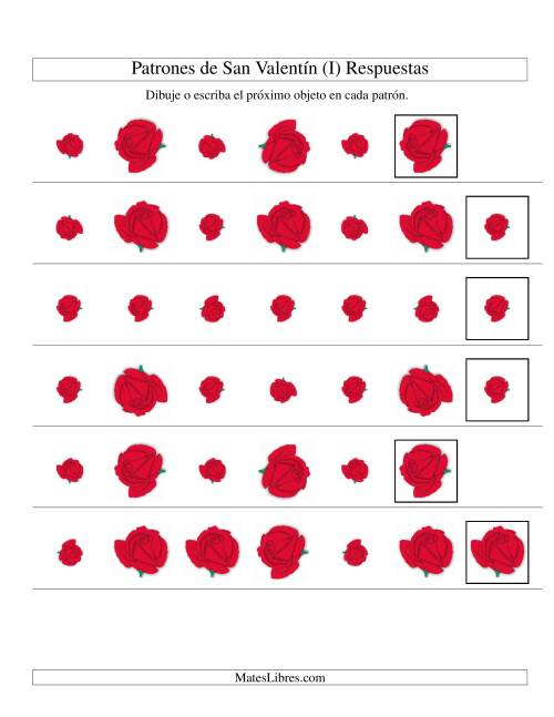 La hoja de ejercicios de Secuencias de San Valentín en Base a Dos Atributos (Tamaño y Rotación) -- Rosa (I) Página 2
