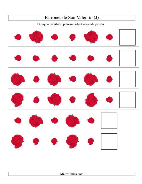 La hoja de ejercicios de Secuencias de San Valentín en Base a Dos Atributos (Tamaño y Rotación) -- Rosa (J)