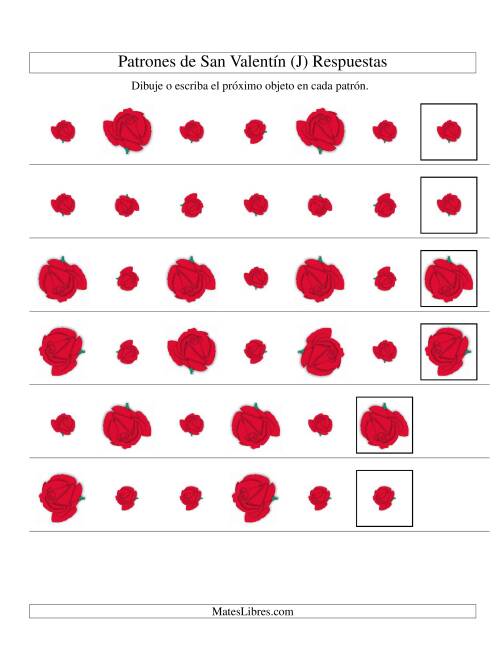 La hoja de ejercicios de Secuencias de San Valentín en Base a Dos Atributos (Tamaño y Rotación) -- Rosa (J) Página 2