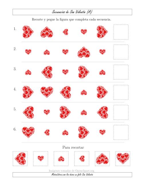 La hoja de ejercicios de Secuencias de Imágenes de San Valentín cambiando los Atributos Tamaño y Rotación (Todas)