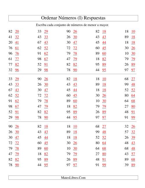 La hoja de ejercicios de Ordenar Números (de 10 a 99) (I) Página 2