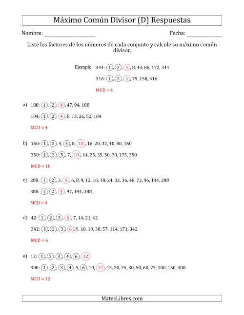 La hoja de ejercicios de Calcular el Máximo Común Divisor de Dos Números entre 4 y 400 (D) Página 2