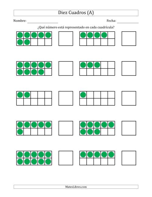La hoja de ejercicios de Diez Cuadros Completos con los Números en Orden Aleatorio (A)