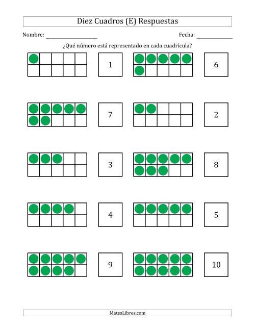 La hoja de ejercicios de Diez Cuadros Completos con los Números en Orden Aleatorio (E) Página 2
