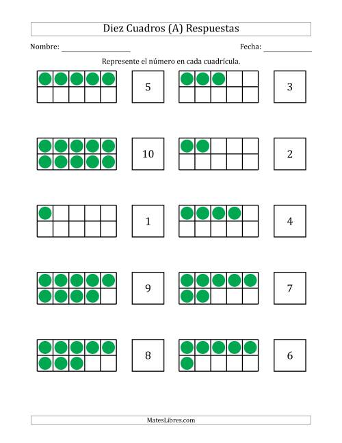 La hoja de ejercicios de Completar Diez Cuadros en Blanco con los Números en Orden Aleatorio (A) Página 2
