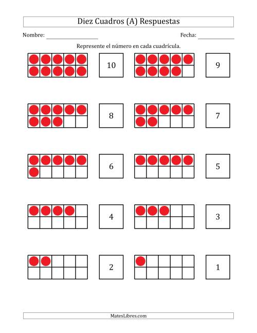 La hoja de ejercicios de Completar Diez Cuadros en Blanco con los Números en Orden Decreciente Página 2