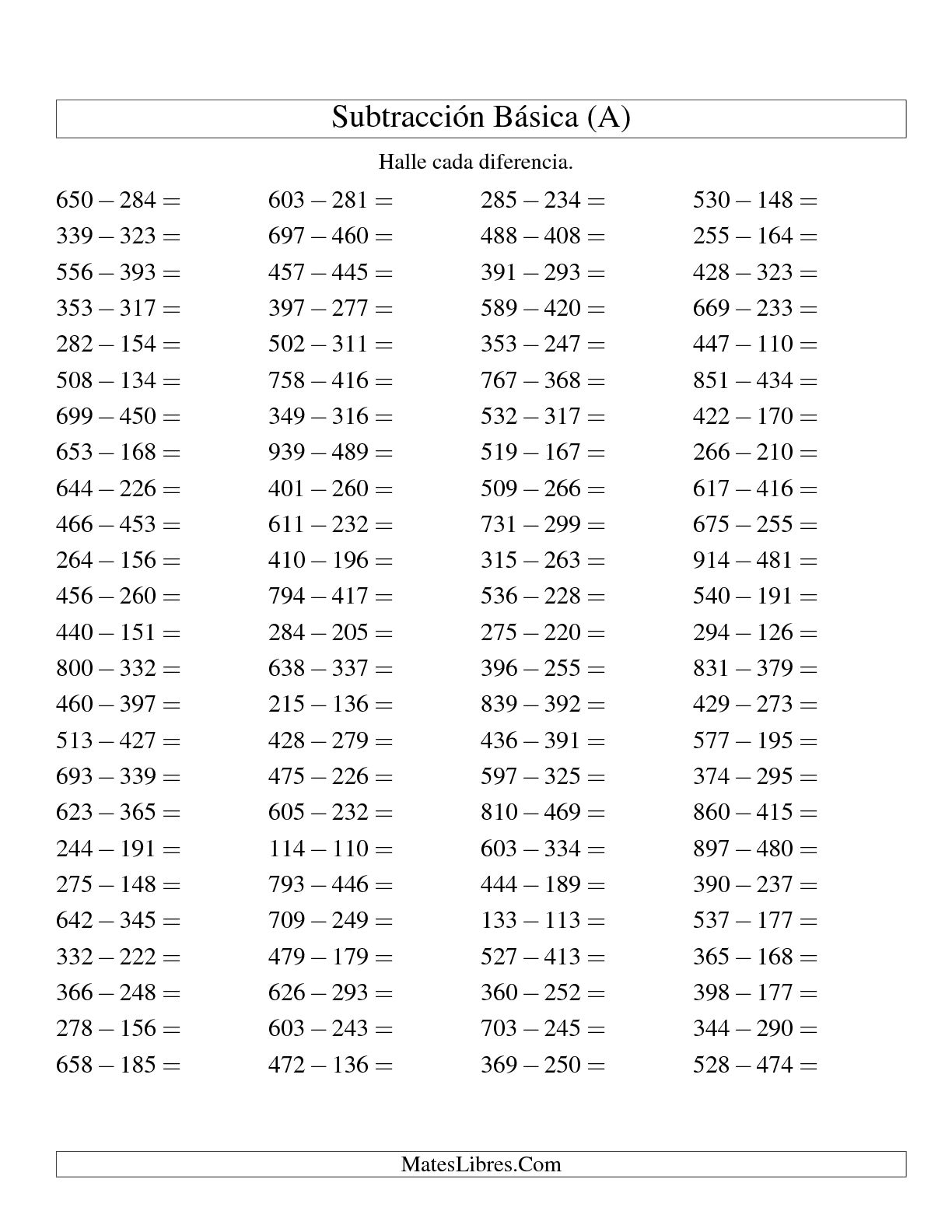 for regrouping worksheets grade addition math 1 with Tres Tres Dígitos Resta Dígitos (A de Horizontal Menos