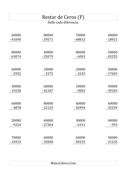 La hoja de ejercicios de Complementos, Sustraer de Múltiplos de 10000 (F)