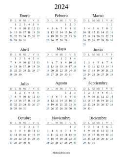 Calendario del Año 2024 con el domingo como primer día