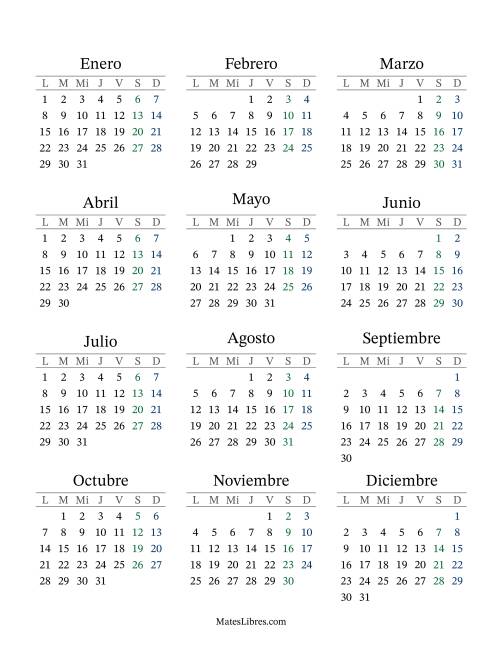 La hoja de ejercicios de (Título Rellenable) Calendario General Bisiesto con el 1 de enero que cae en Lunes (Formato de Lunes a Domingo) (Lunes)