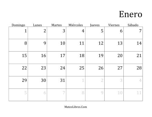 La hoja de ejercicios de Calendario Mensual de Años que comienzan en Domingo (Bisiesto) (Domingo)