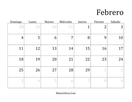 La hoja de ejercicios de Calendario Mensual de Años que comienzan en Lunes (Bisiesto) (Lunes) Página 2