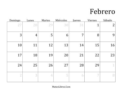 La hoja de ejercicios de Calendario Mensual de Años que comienzan en Martes (Bisiesto) (Martes) Página 2