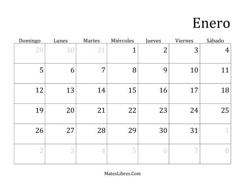 La hoja de ejercicios de Calendario Mensual de Años que comienzan en Miércoles (Bisiesto) (Miércoles)