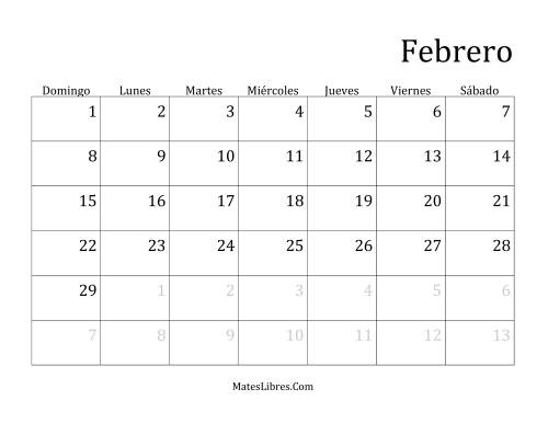 La hoja de ejercicios de Calendario Mensual de Años que comienzan en Jueves (Bisiesto) (Jueves) Página 2