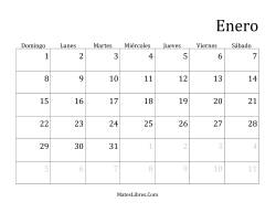 Calendario Mensual de Años que comienzan en Domingo