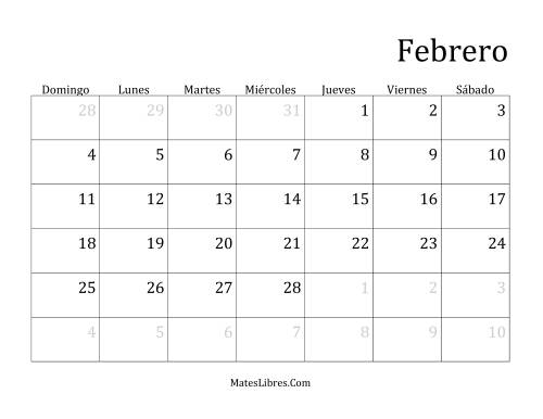 La hoja de ejercicios de Calendario Mensual de Años que comienzan en Lunes (Lunes) Página 2