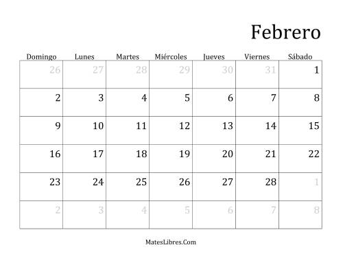 La hoja de ejercicios de Calendario Mensual de Años que comienzan en Miércoles (Miércoles) Página 2