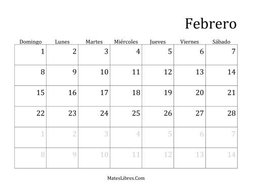 La hoja de ejercicios de Calendario Mensual de Años que comienzan en Jueves (Jueves) Página 2