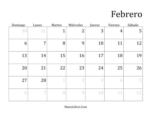 La hoja de ejercicios de Calendario Mensual de Años que comienzan en Sábado (Sábado) Página 2